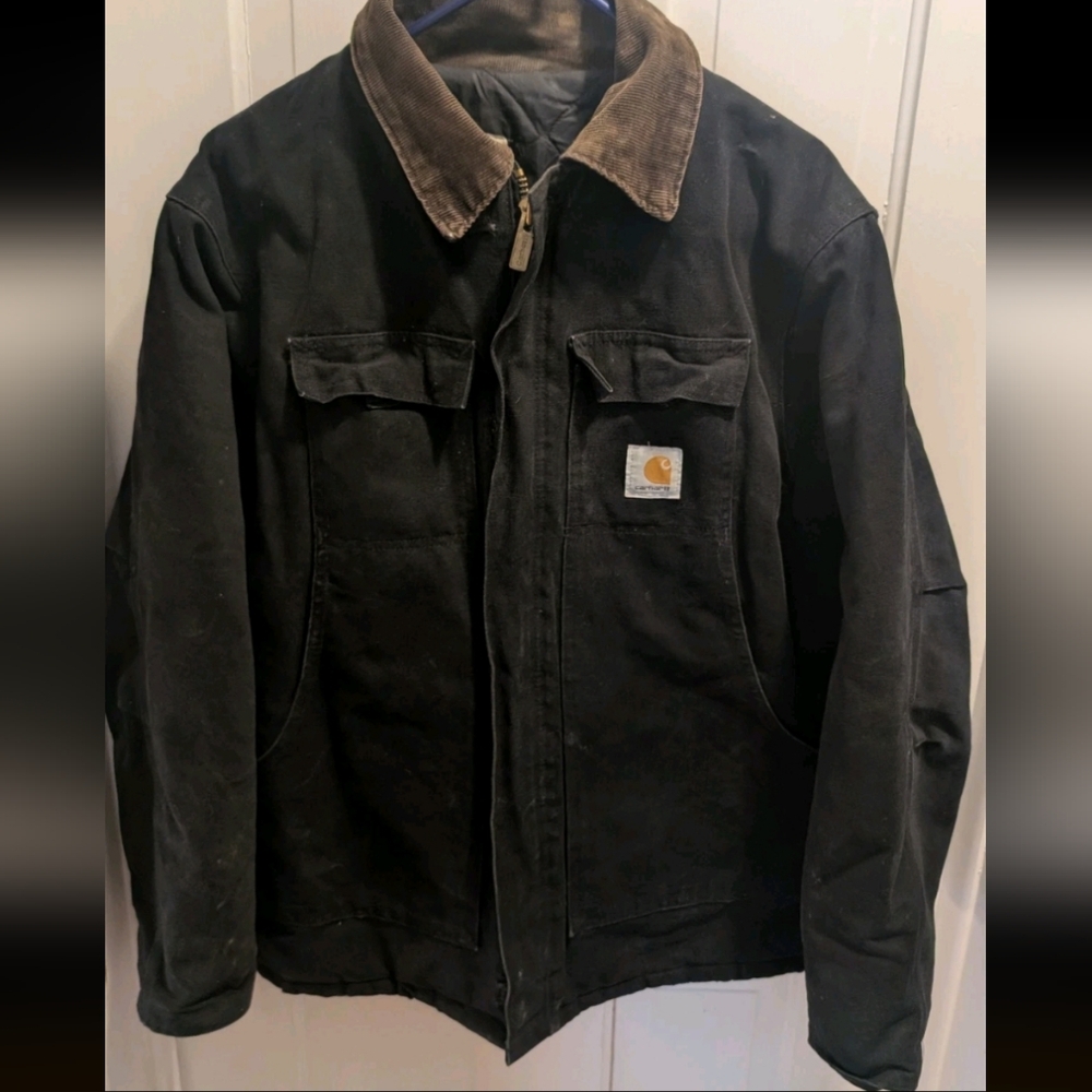 Carhartt Black Canvas Jacket with Brown Corduroy Collar